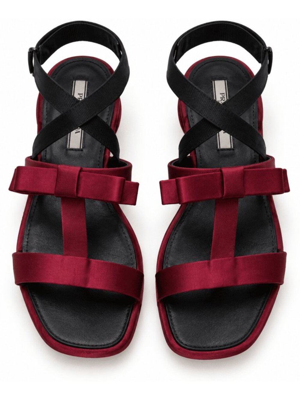 Prada Burgundy & Black Satin Bow Flat Sandals